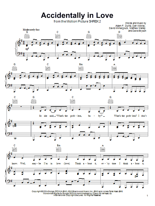 Counting Crows Accidentally In Love sheet music notes and chords arranged for Easy Guitar Tab