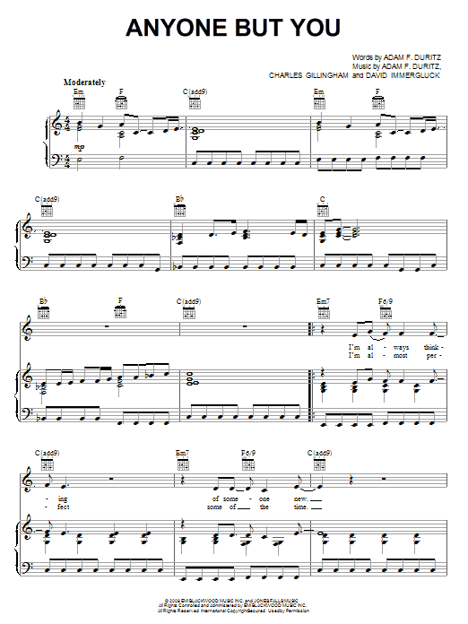 Counting Crows Anyone But You sheet music notes and chords arranged for Piano, Vocal & Guitar Chords (Right-Hand Melody)