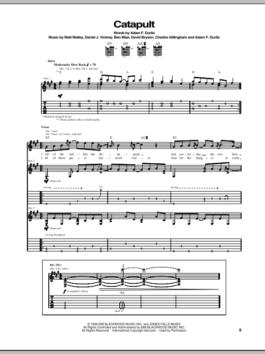 Counting Crows Catapult sheet music notes and chords arranged for Guitar Tab