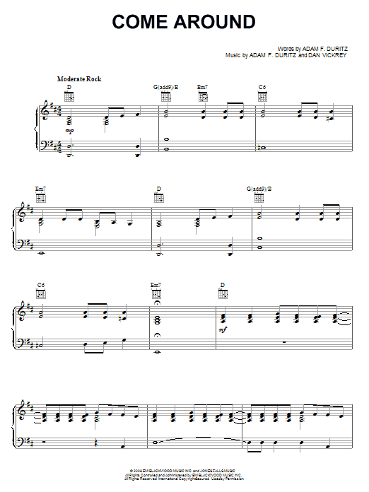Counting Crows Come Around sheet music notes and chords arranged for Piano, Vocal & Guitar Chords (Right-Hand Melody)