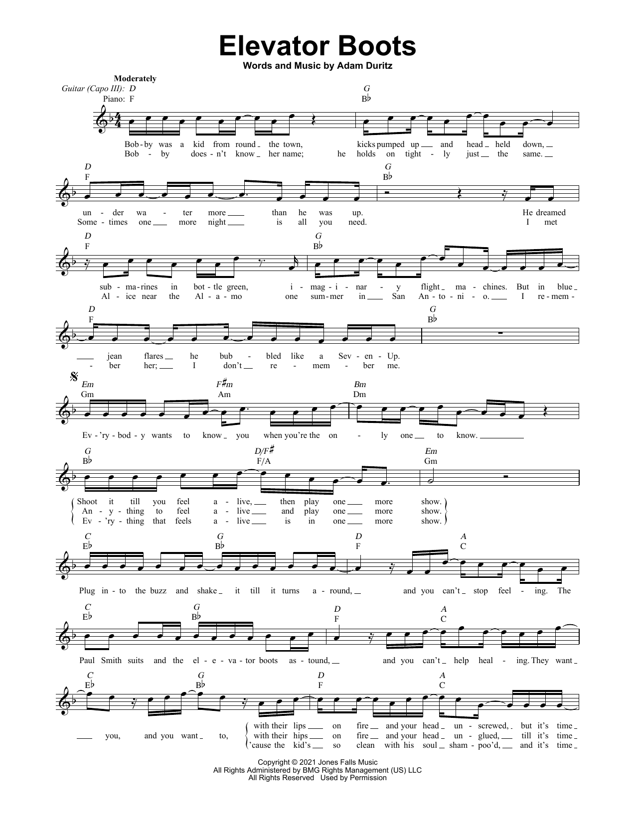 Counting Crows Elevator Boots sheet music notes and chords arranged for Lead Sheet / Fake Book