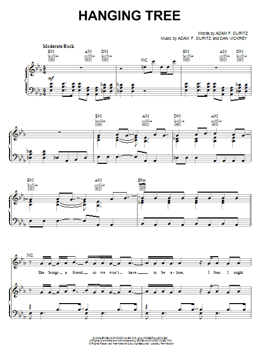 Counting Crows Hanging Tree sheet music notes and chords arranged for Piano, Vocal & Guitar Chords (Right-Hand Melody)