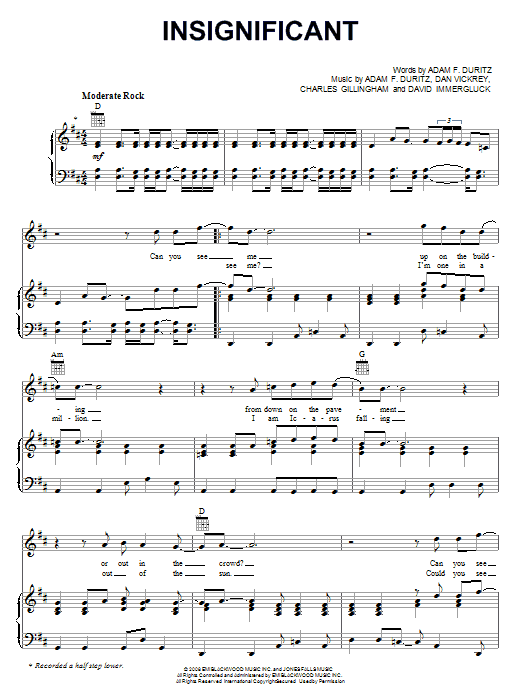 Counting Crows Insignificant sheet music notes and chords arranged for Piano, Vocal & Guitar Chords (Right-Hand Melody)