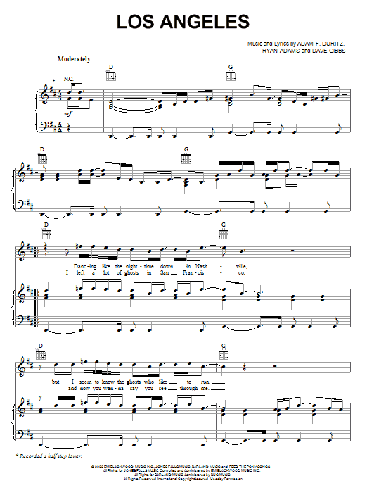 Counting Crows Los Angeles sheet music notes and chords arranged for Piano, Vocal & Guitar Chords (Right-Hand Melody)