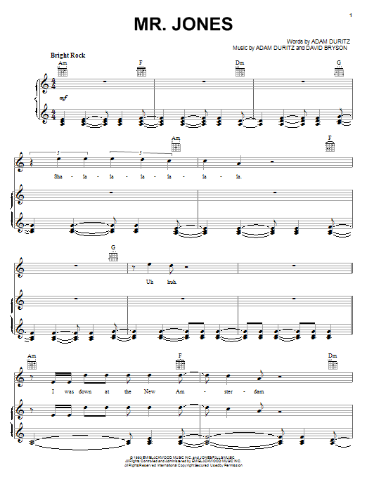 Counting Crows Mr. Jones sheet music notes and chords arranged for Mandolin Chords/Lyrics