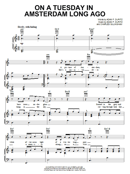 Counting Crows On A Tuesday In Amsterdam Long Ago sheet music notes and chords arranged for Piano, Vocal & Guitar Chords (Right-Hand Melody)