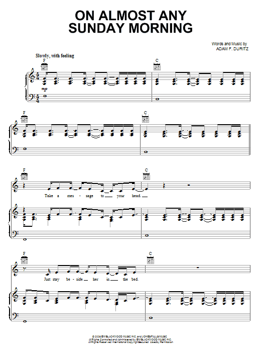 Counting Crows On Almost Any Sunday Morning sheet music notes and chords arranged for Piano, Vocal & Guitar Chords (Right-Hand Melody)
