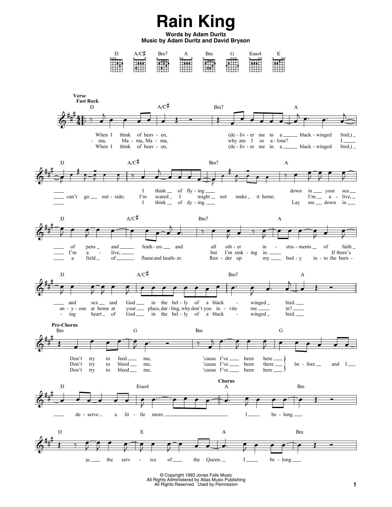 Counting Crows Rain King sheet music notes and chords arranged for Guitar Chords/Lyrics