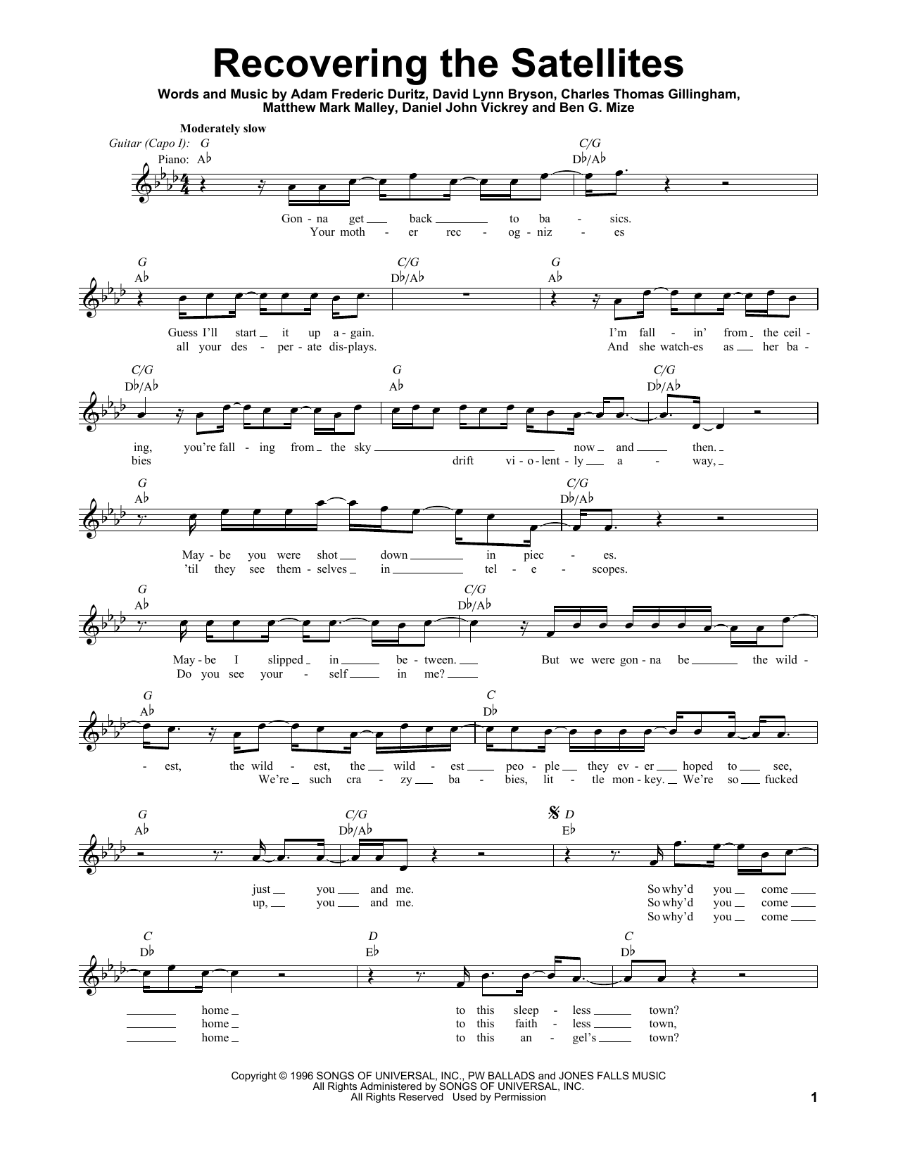 Counting Crows Recovering The Satellites sheet music notes and chords arranged for Lead Sheet / Fake Book