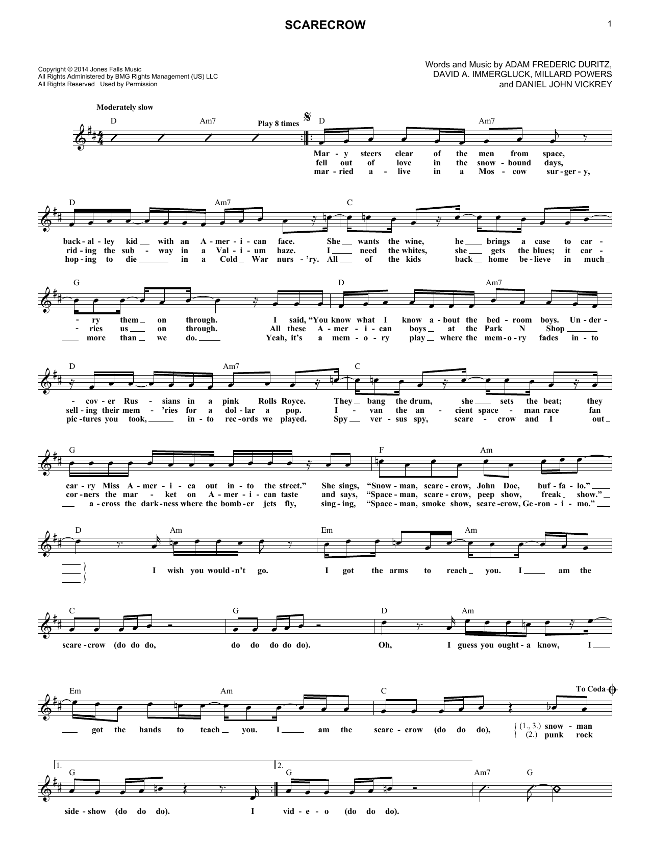 Counting Crows Scarecrow sheet music notes and chords arranged for Lead Sheet / Fake Book