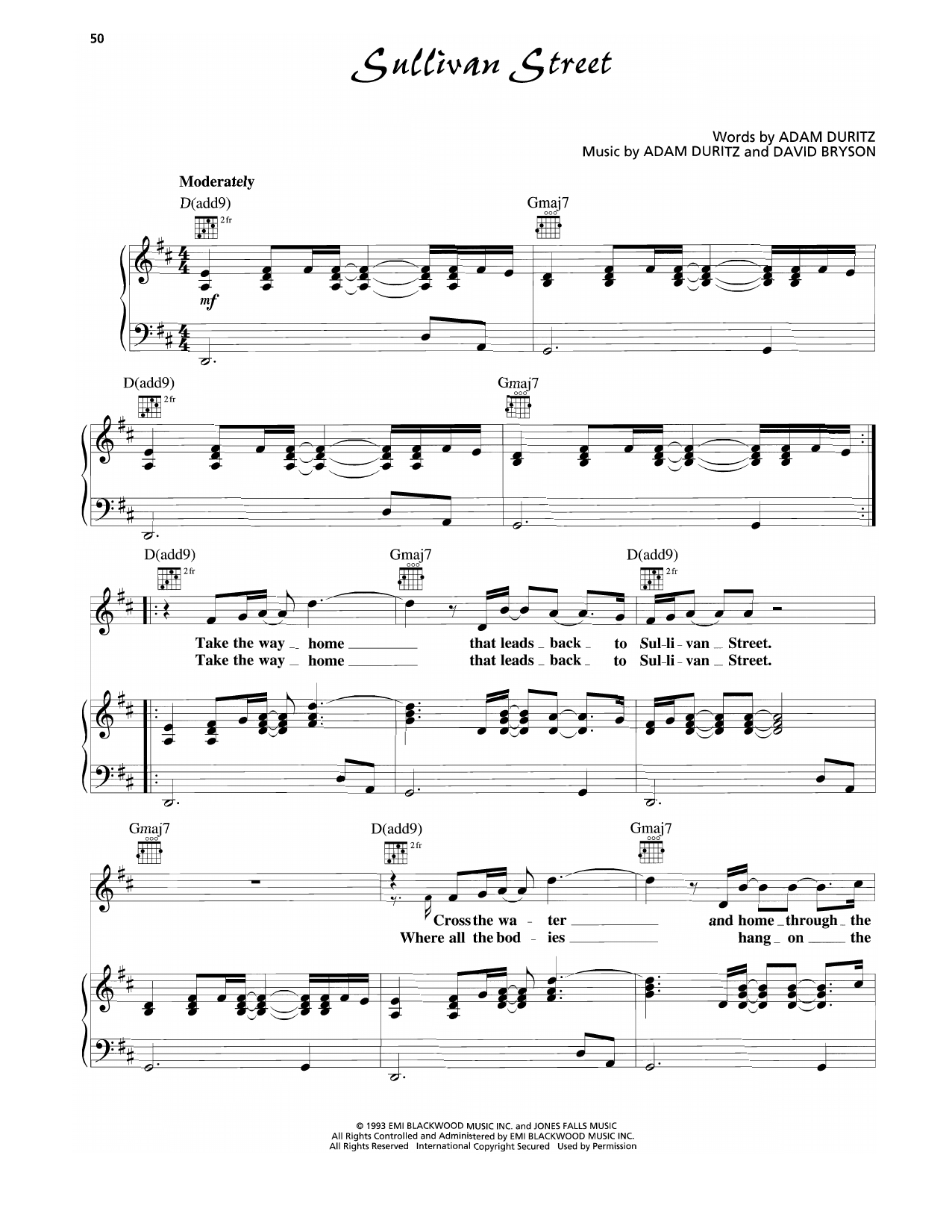 Counting Crows Sullivan Street sheet music notes and chords arranged for Piano, Vocal & Guitar Chords (Right-Hand Melody)