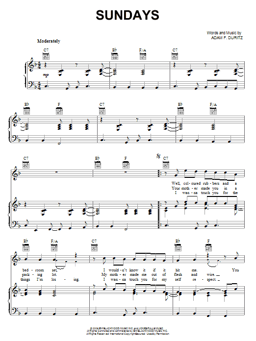 Counting Crows Sundays sheet music notes and chords arranged for Piano, Vocal & Guitar Chords (Right-Hand Melody)