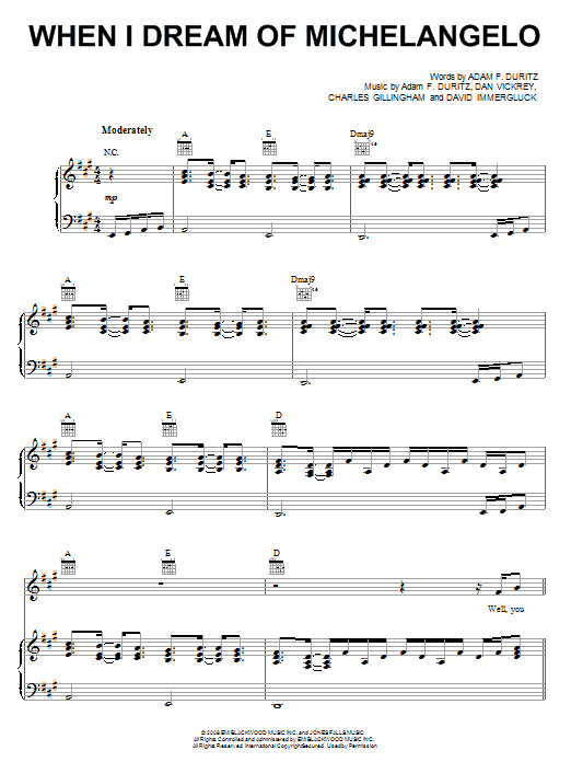 Counting Crows When I Dream Of Michelangelo sheet music notes and chords arranged for Piano, Vocal & Guitar Chords (Right-Hand Melody)