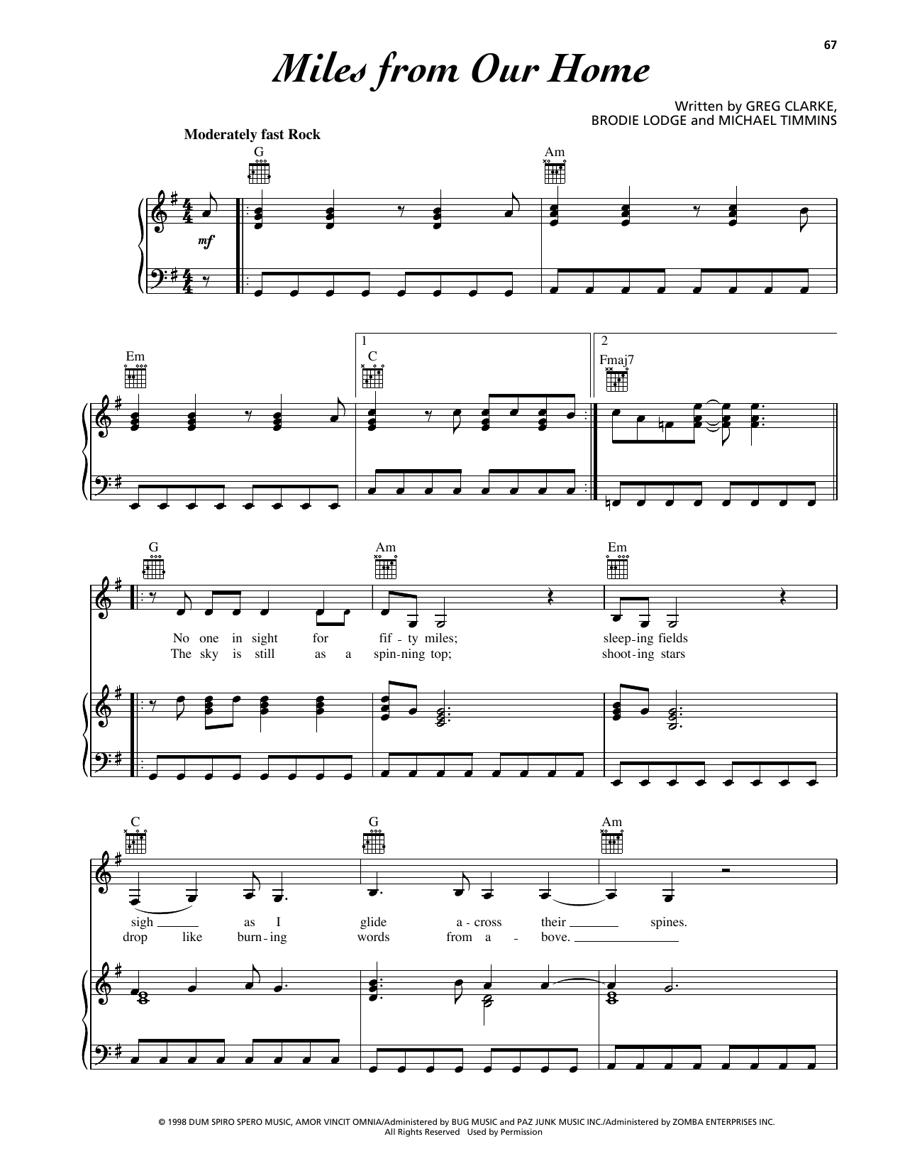 Cowboy Junkies Miles From Our Home sheet music notes and chords arranged for Piano, Vocal & Guitar Chords (Right-Hand Melody)