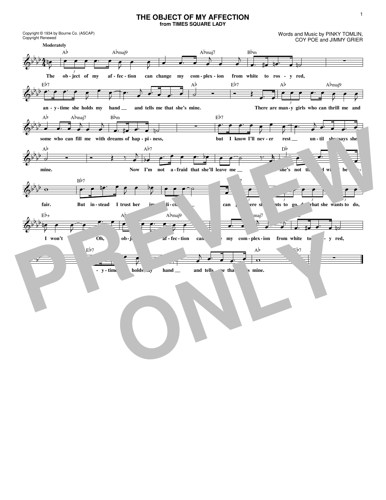 Coy Poe The Object Of My Affection sheet music notes and chords arranged for Lead Sheet / Fake Book