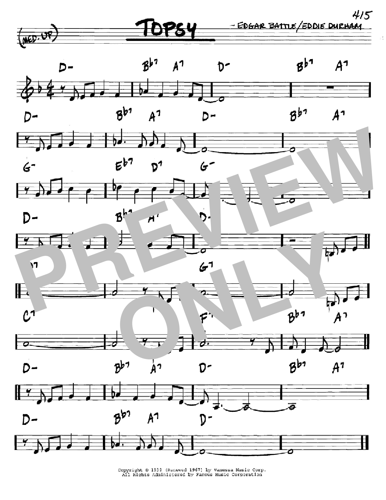Cozy Cole Topsy sheet music notes and chords arranged for Real Book – Melody & Chords – C Instruments