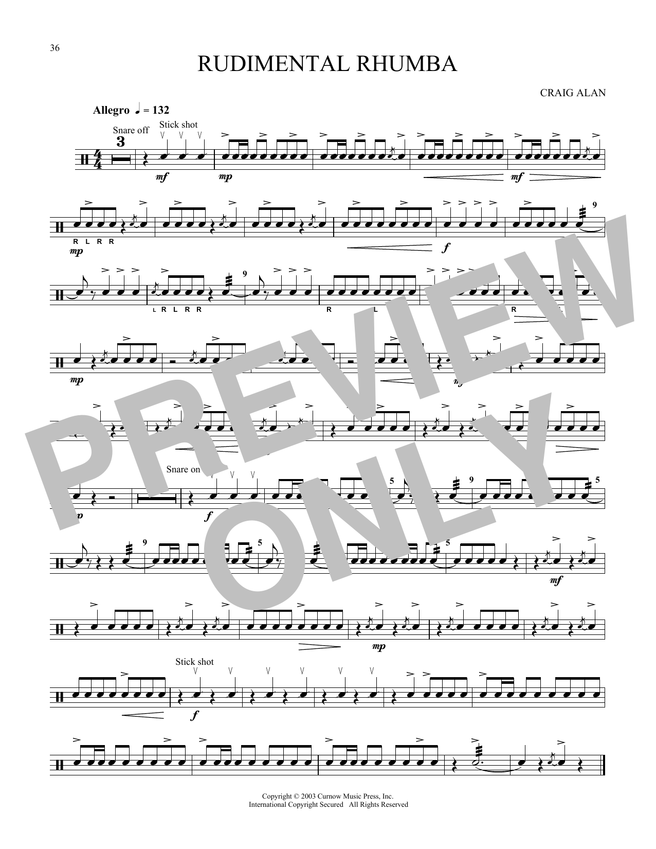 Craig Alan Rudimental Rhumba sheet music notes and chords arranged for Snare Drum Solo