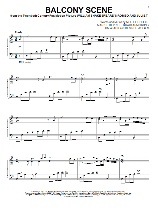 Craig Armstrong Balcony Scene sheet music notes and chords arranged for Piano Solo