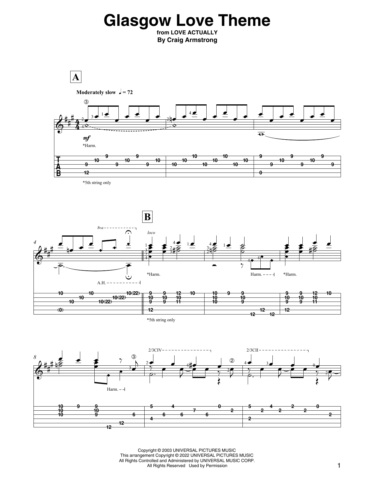Craig Armstrong Glasgow Love Theme (from Love Actually) (arr. David Jaggs) sheet music notes and chords arranged for Solo Guitar