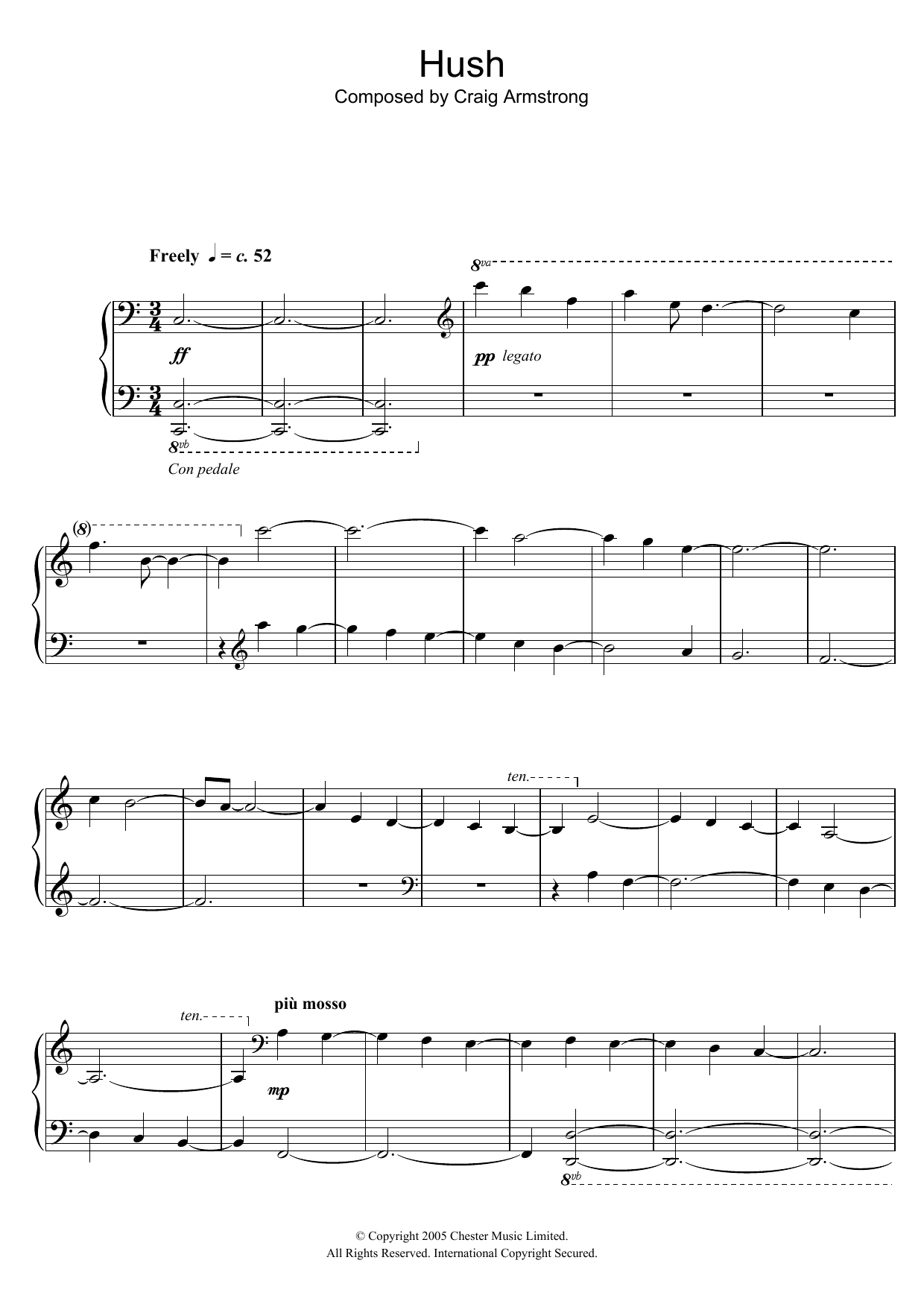 Craig Armstrong Hush sheet music notes and chords arranged for Piano Solo