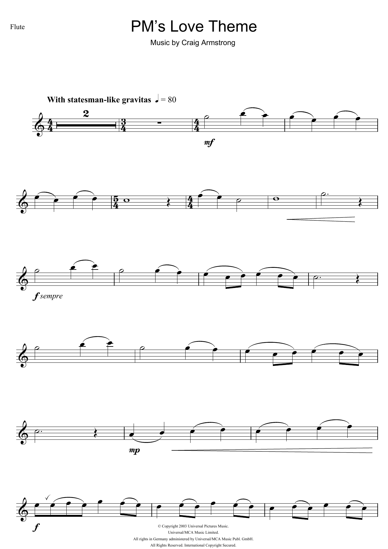 Craig Armstrong P.M.'s Love Theme (from Love Actually) sheet music notes and chords arranged for Lead Sheet / Fake Book