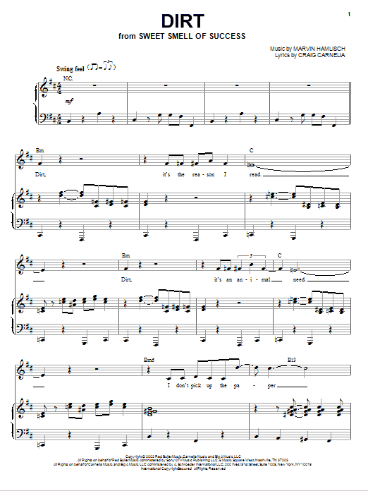 Craig Carnelia Dirt sheet music notes and chords arranged for Piano & Vocal