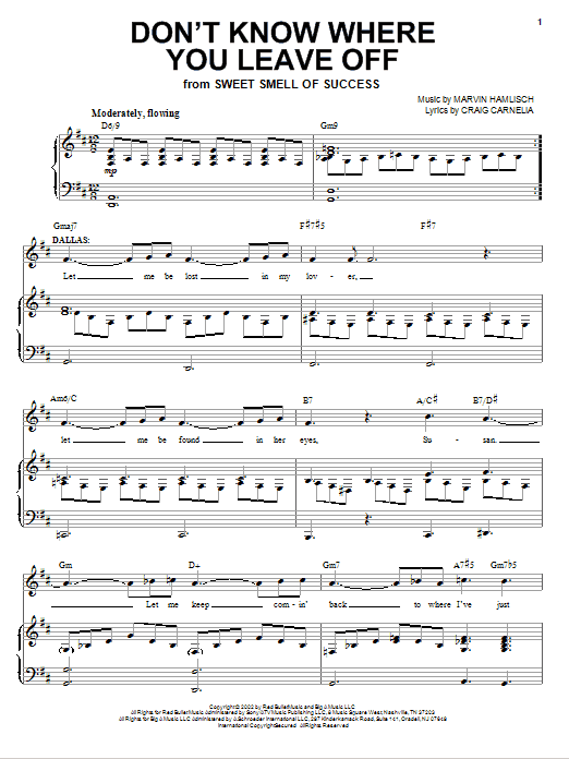 Craig Carnelia Don't Know Where You Leave Off sheet music notes and chords arranged for Piano & Vocal
