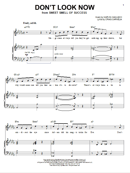 Craig Carnelia Don't Look Now sheet music notes and chords arranged for Piano & Vocal