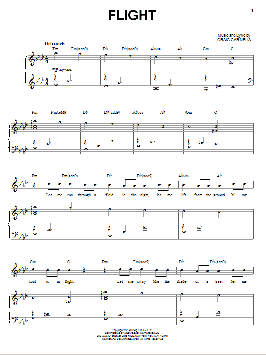 Craig Carnelia Flight sheet music notes and chords arranged for Piano & Vocal