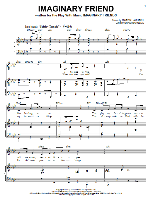 Craig Carnelia Imaginary Friend sheet music notes and chords arranged for Piano & Vocal