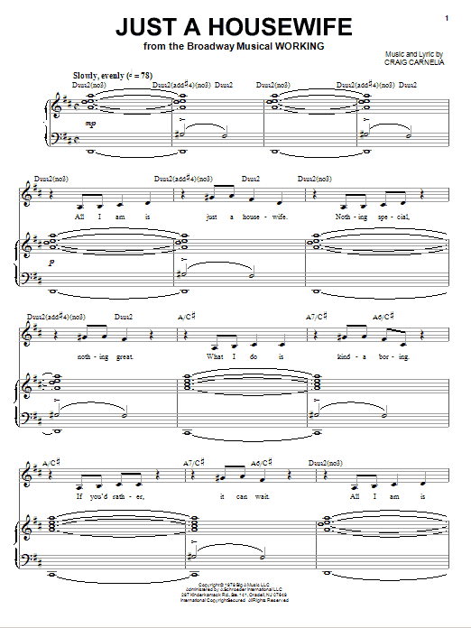 Craig Carnelia Just A Housewife sheet music notes and chords arranged for Piano & Vocal
