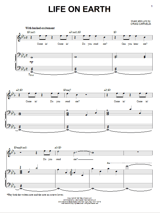 Craig Carnelia Life On Earth sheet music notes and chords arranged for Piano & Vocal
