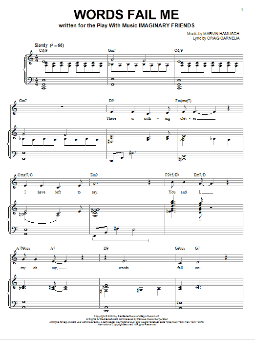 Craig Carnelia Words Fail Me sheet music notes and chords arranged for Piano & Vocal