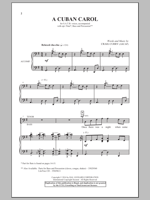 Craig Curry A Cuban Carol sheet music notes and chords arranged for SATB Choir