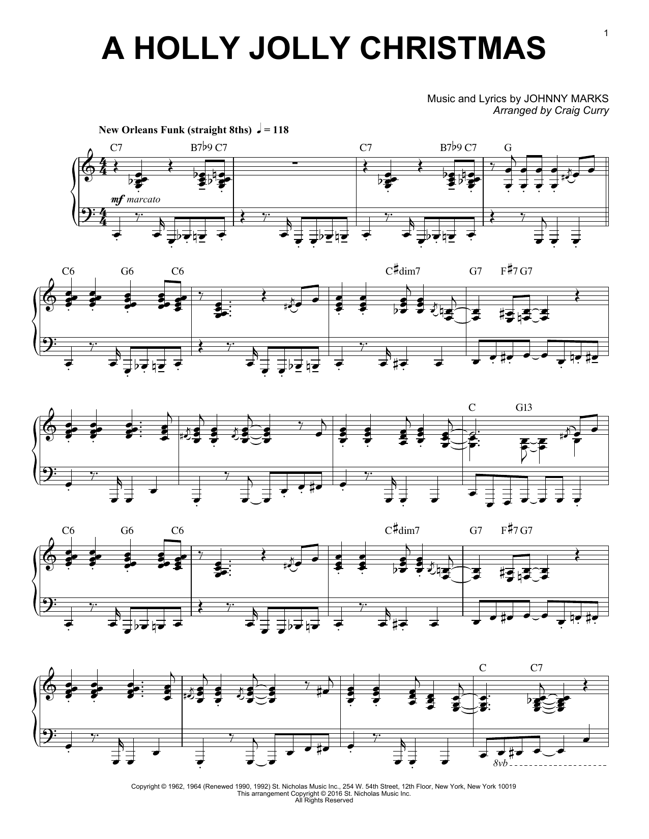 Craig Curry A Holly Jolly Christmas sheet music notes and chords arranged for Piano Solo