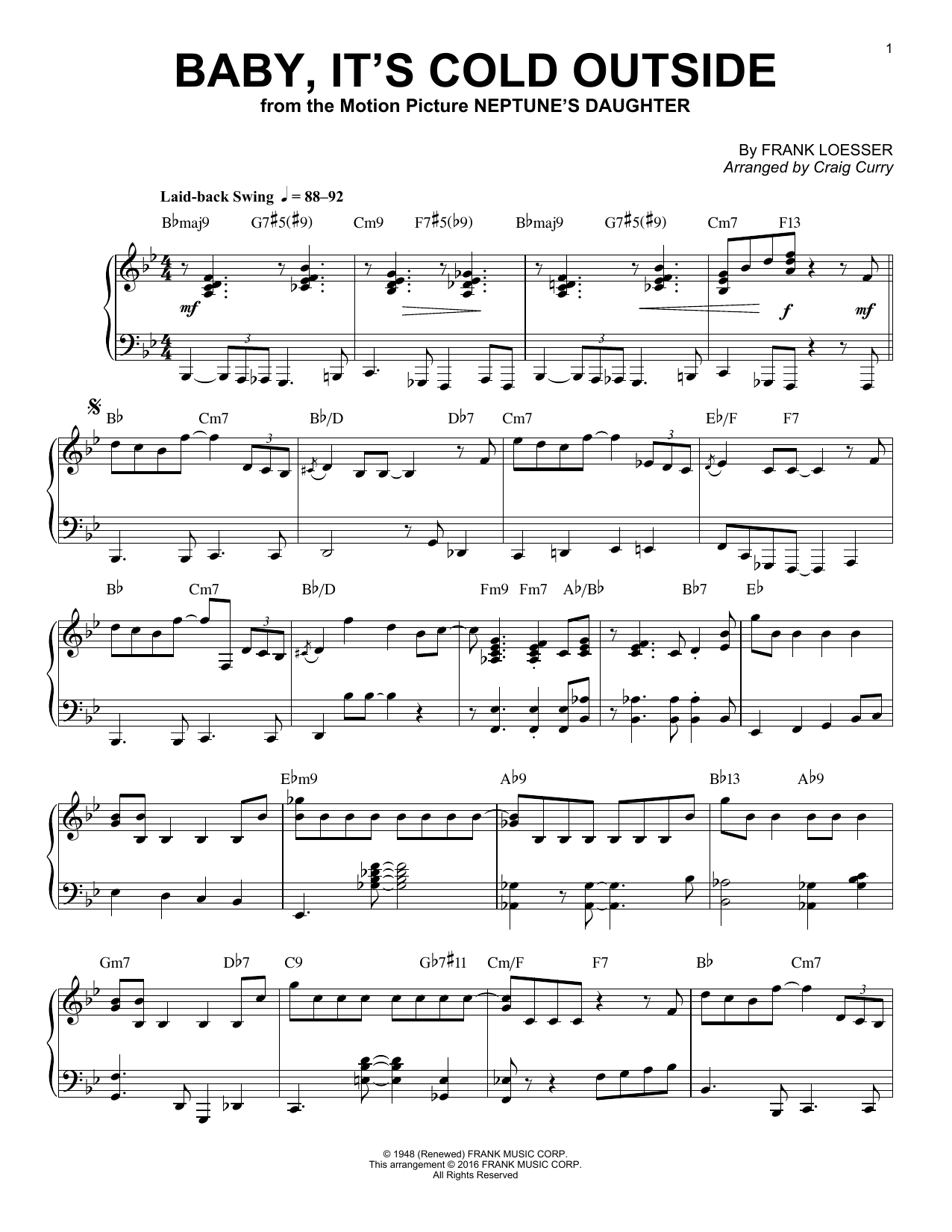 Craig Curry Baby, It's Cold Outside sheet music notes and chords arranged for Piano Solo