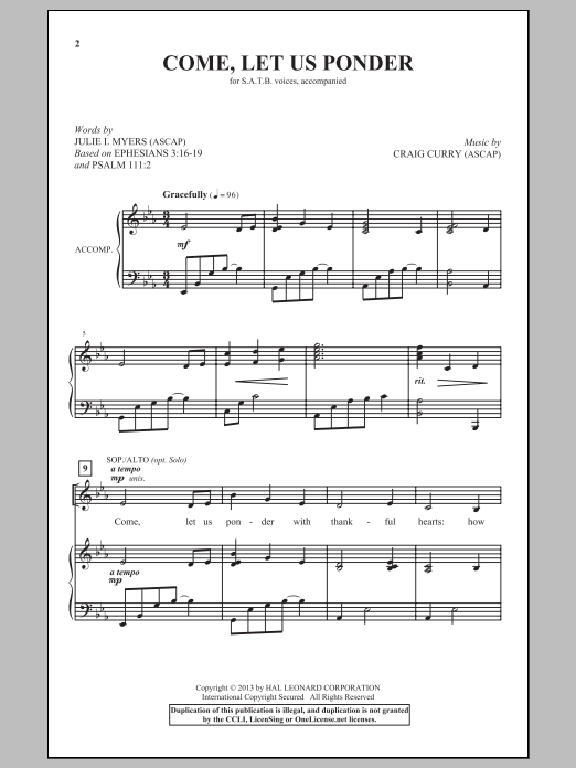 Craig Curry Come, Let Us Ponder sheet music notes and chords arranged for SATB Choir