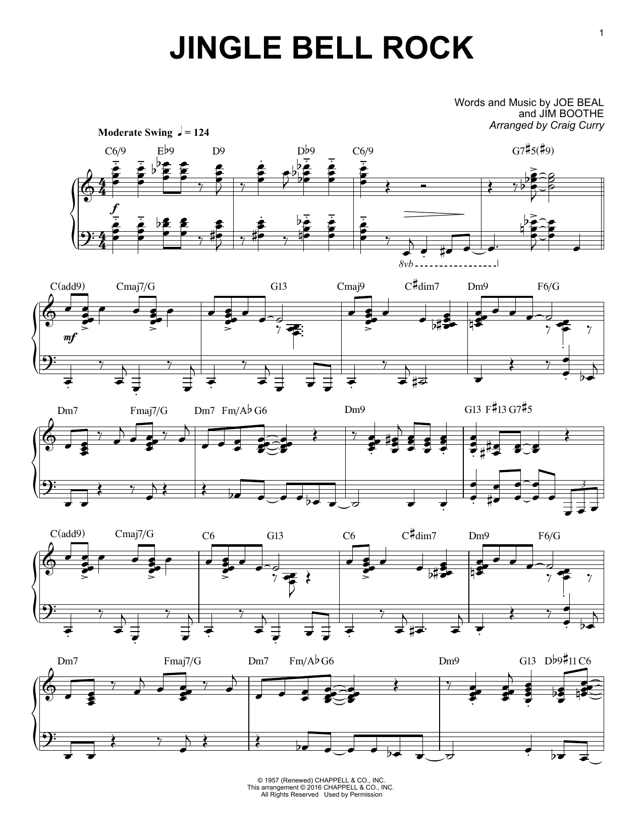 Craig Curry Jingle Bell Rock sheet music notes and chords arranged for Piano Solo