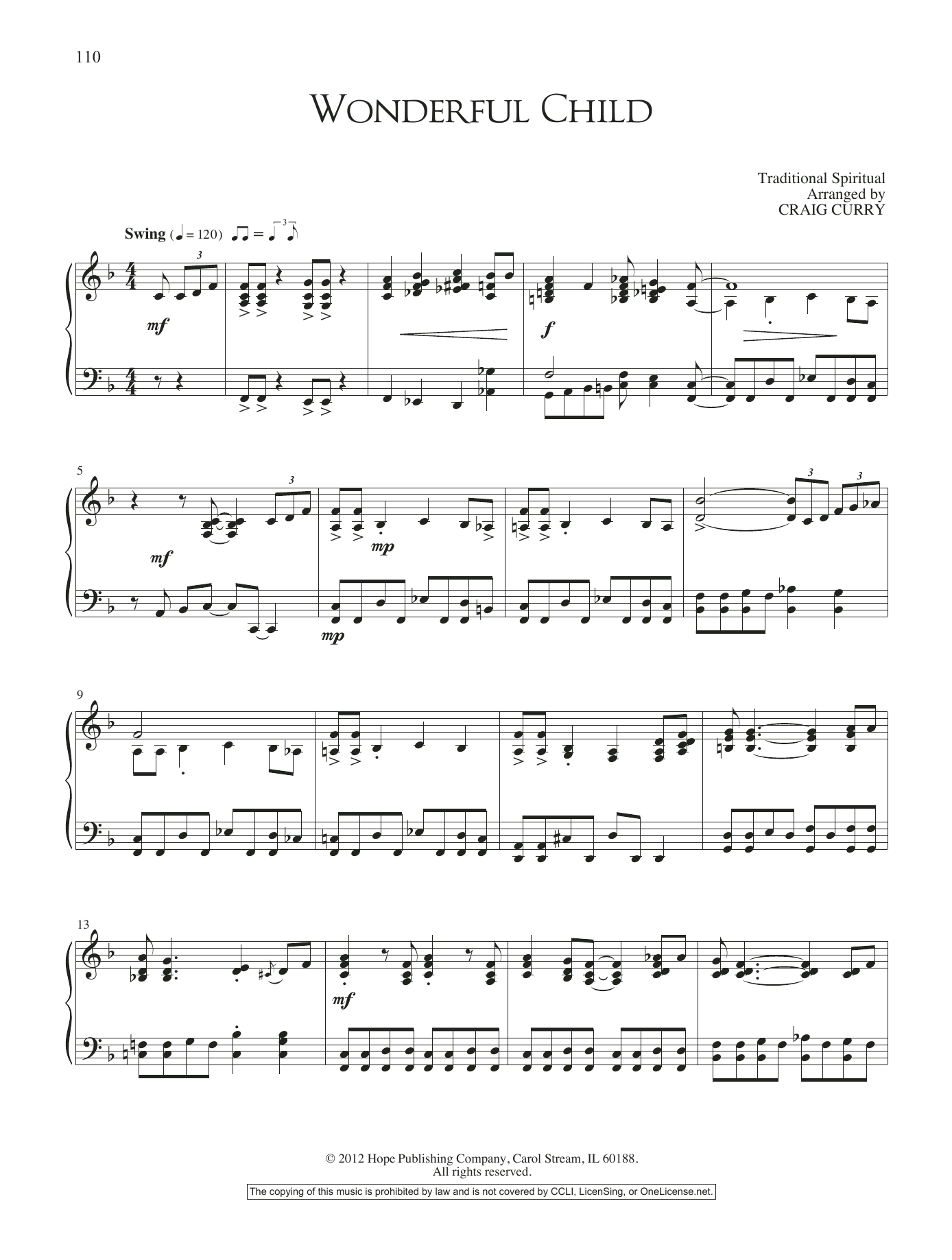 Craig Curry Wonderful Child sheet music notes and chords arranged for Piano Solo