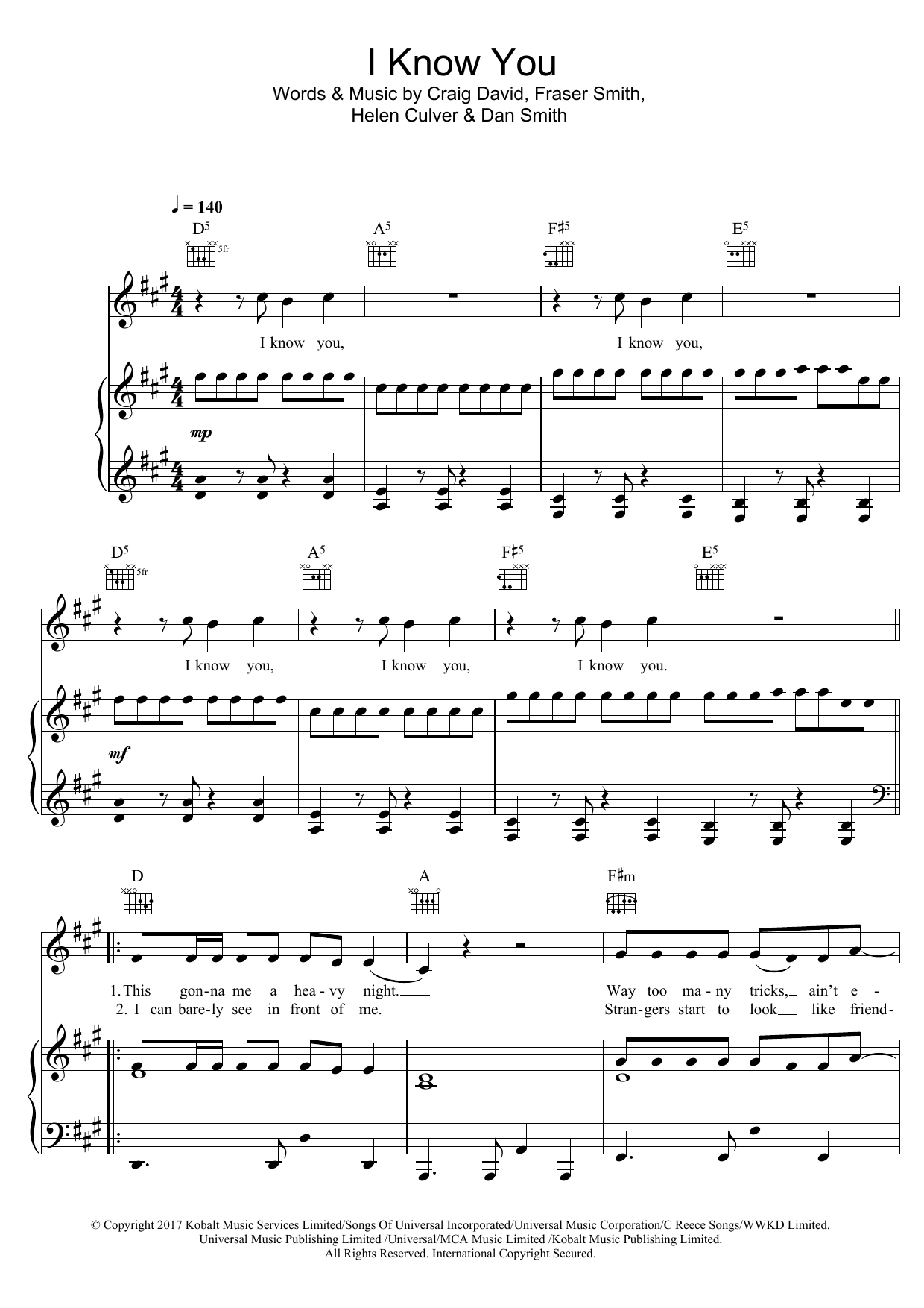 Craig David I Know You (featuring Bastille) sheet music notes and chords arranged for Beginner Piano