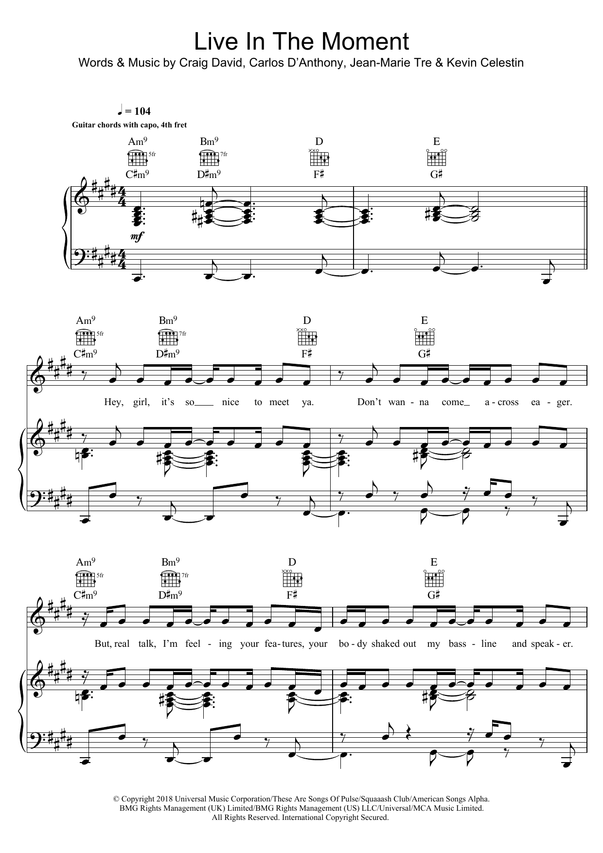 Craig David Live In The Moment (featuring GoldLink) sheet music notes and chords arranged for Piano, Vocal & Guitar Chords