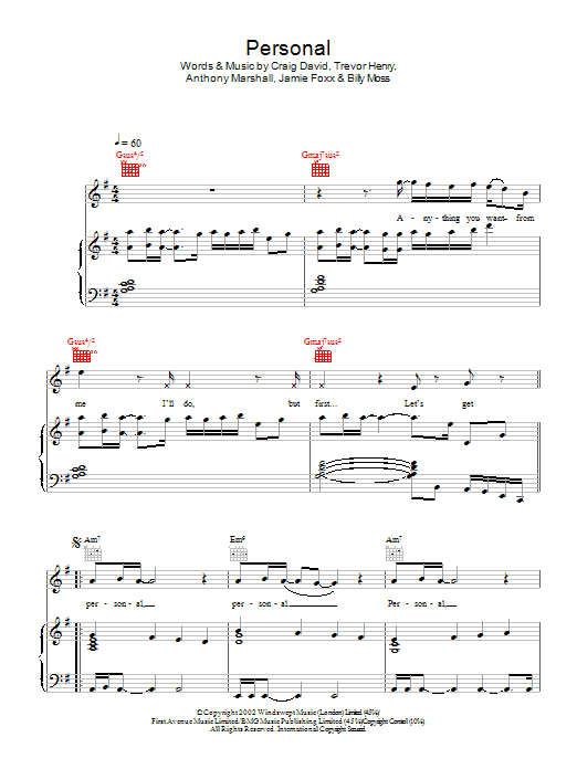 Craig David Personal sheet music notes and chords arranged for Piano, Vocal & Guitar Chords