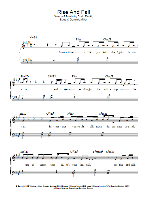 Craig David Rise & Fall sheet music notes and chords arranged for Easy Piano