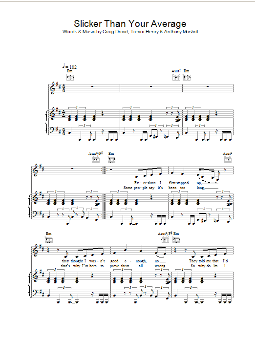 Craig David Slicker Than Your Average sheet music notes and chords arranged for Piano, Vocal & Guitar Chords
