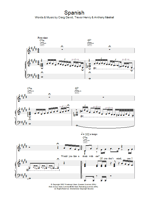 Craig David Spanish sheet music notes and chords arranged for Lead Sheet / Fake Book