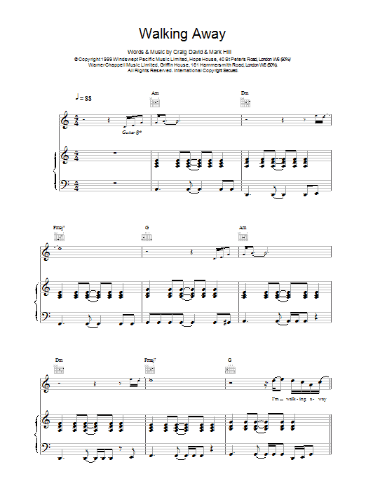 Craig David Walking Away sheet music notes and chords arranged for Piano Chords/Lyrics
