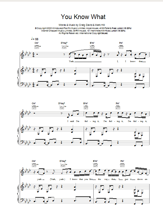 Craig David You Know What sheet music notes and chords arranged for Piano, Vocal & Guitar Chords