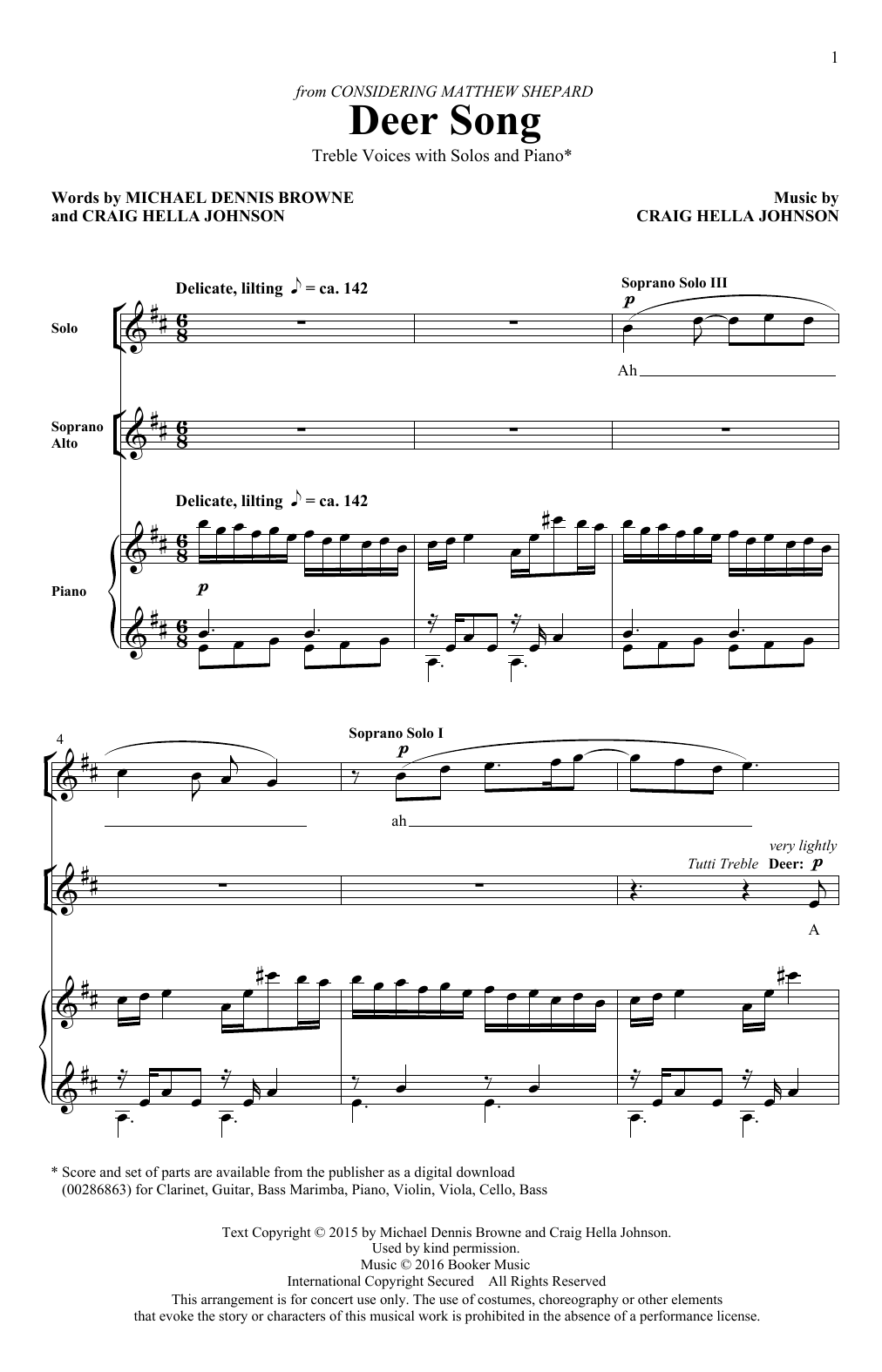 Craig Hella Johnson Deer Song (from Considering Matthew Shepard) sheet music notes and chords arranged for SSA Choir