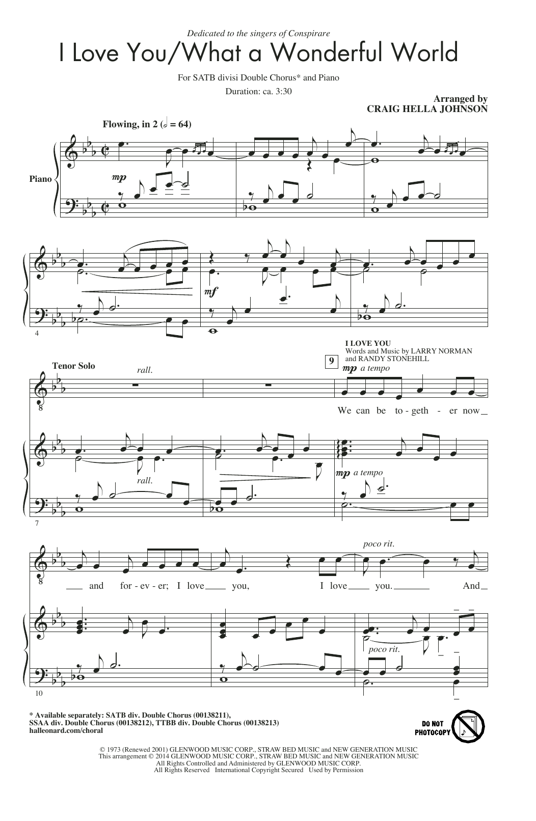 Craig Hella Johnson I Love You/What A Wonderful World sheet music notes and chords arranged for SATB Choir