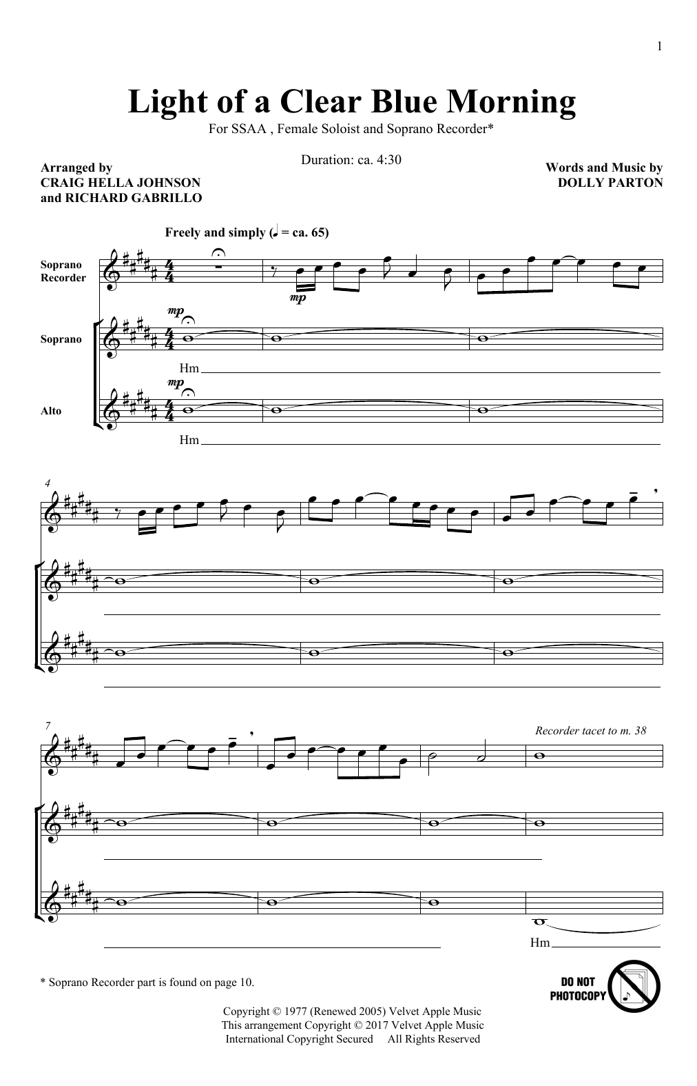 Craig Hella Johnson Light Of A Clear Blue Morning sheet music notes and chords arranged for SSA Choir